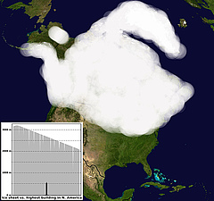 Figura 1: Extensió aproximada de la capa de gel del nord de l'Amèrica del Nord durant l'última era glacial.