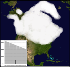 Figura 1: Extensión aproximada del escudo de hielo sobre el norte de Norteamérica durante el último período glacial.